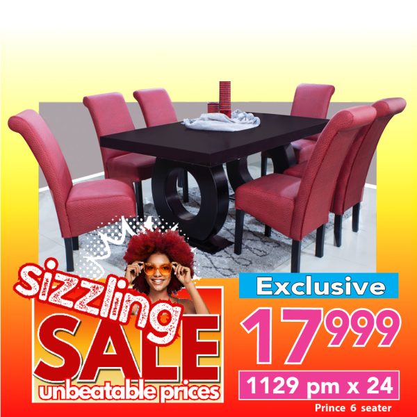 Prince 1.8m table & 6 Red Ryan chairs